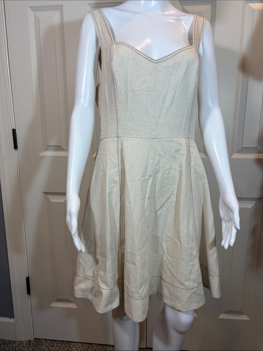 Sweetheart-Neck Cream Mini Dress